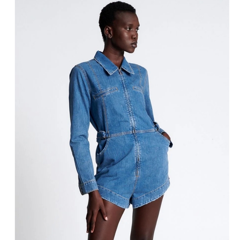 One Teaspoon Resort Blue Margot Long Sleeve Denim Jumpsuit New